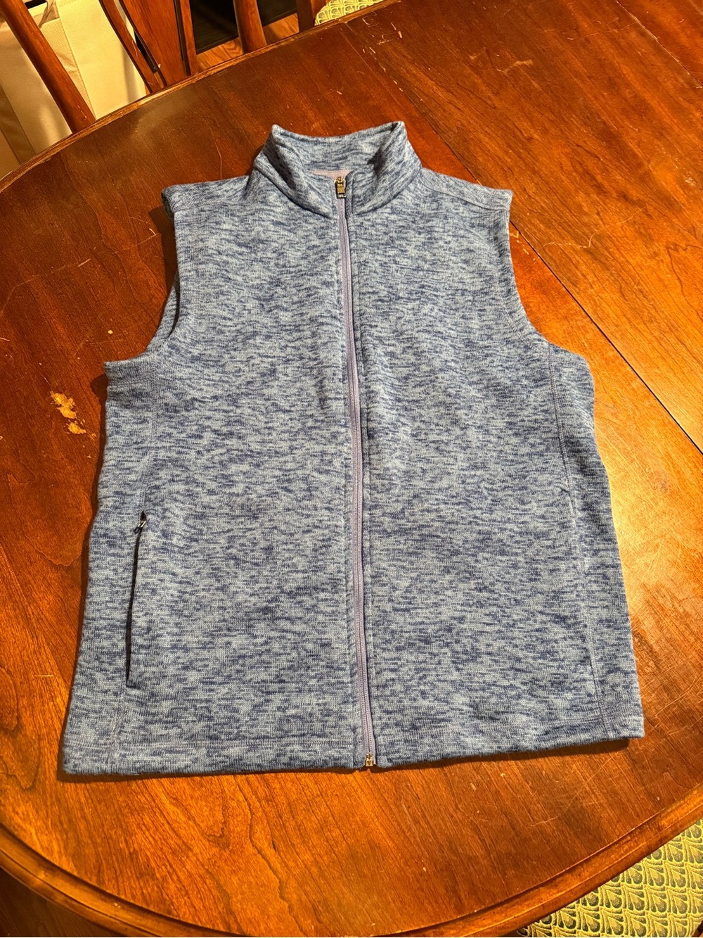 Lands' End Heathered Light Blue Full-Zip Fleece Vest‎